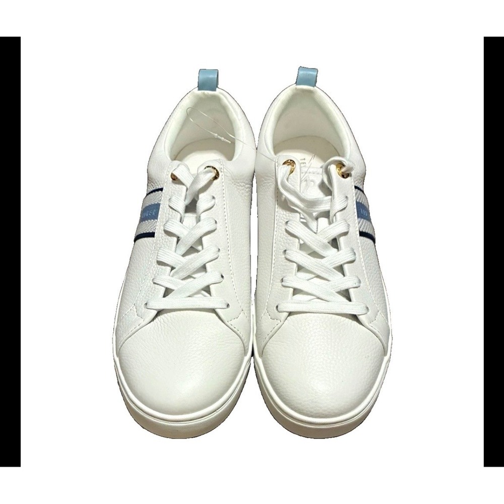 Ted Baker London Julee White Leather Blue Webbing Stripe Sneakers Womens 11
